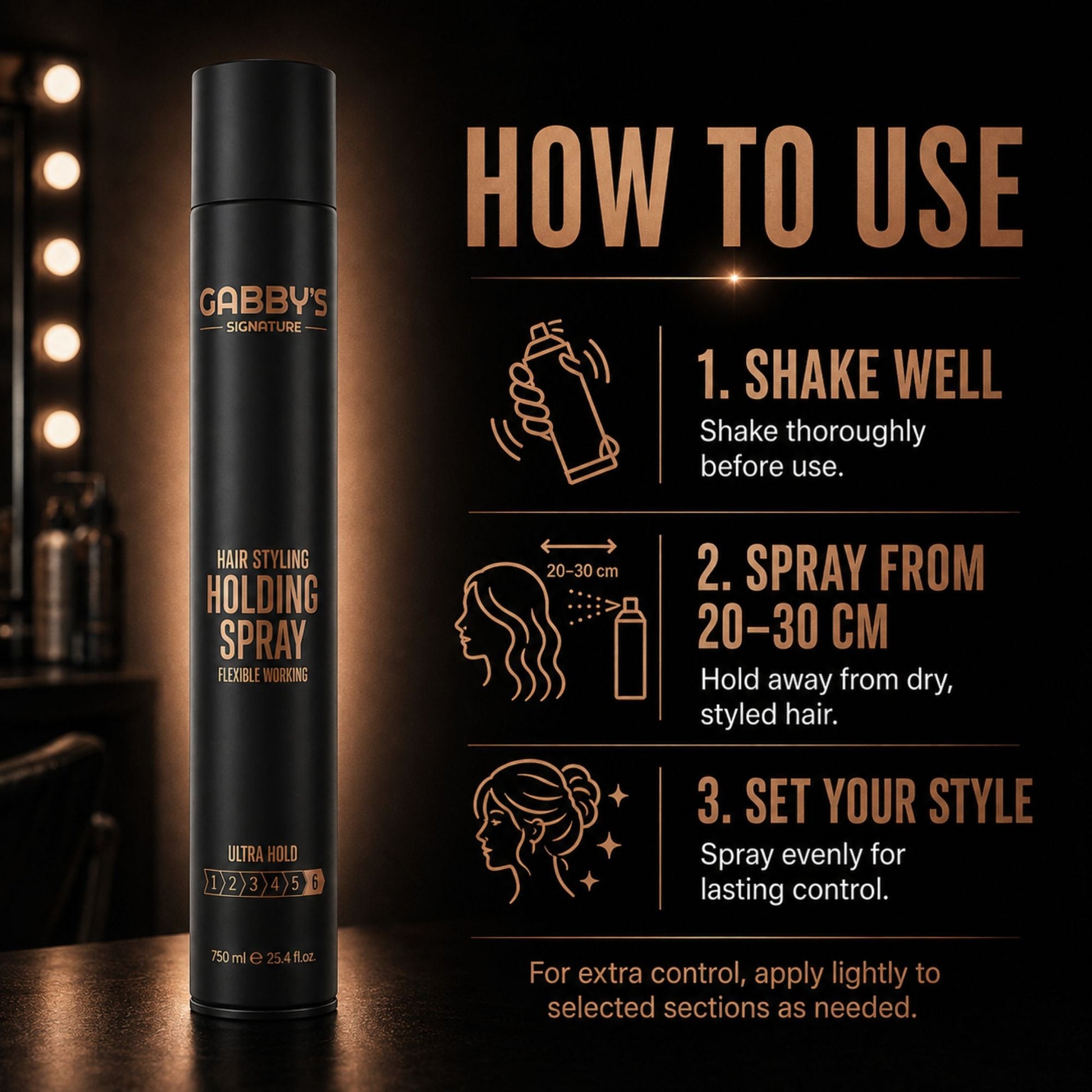 Gabby's Signature Hair Styling Holding Spray Ultra Hold 750ml
