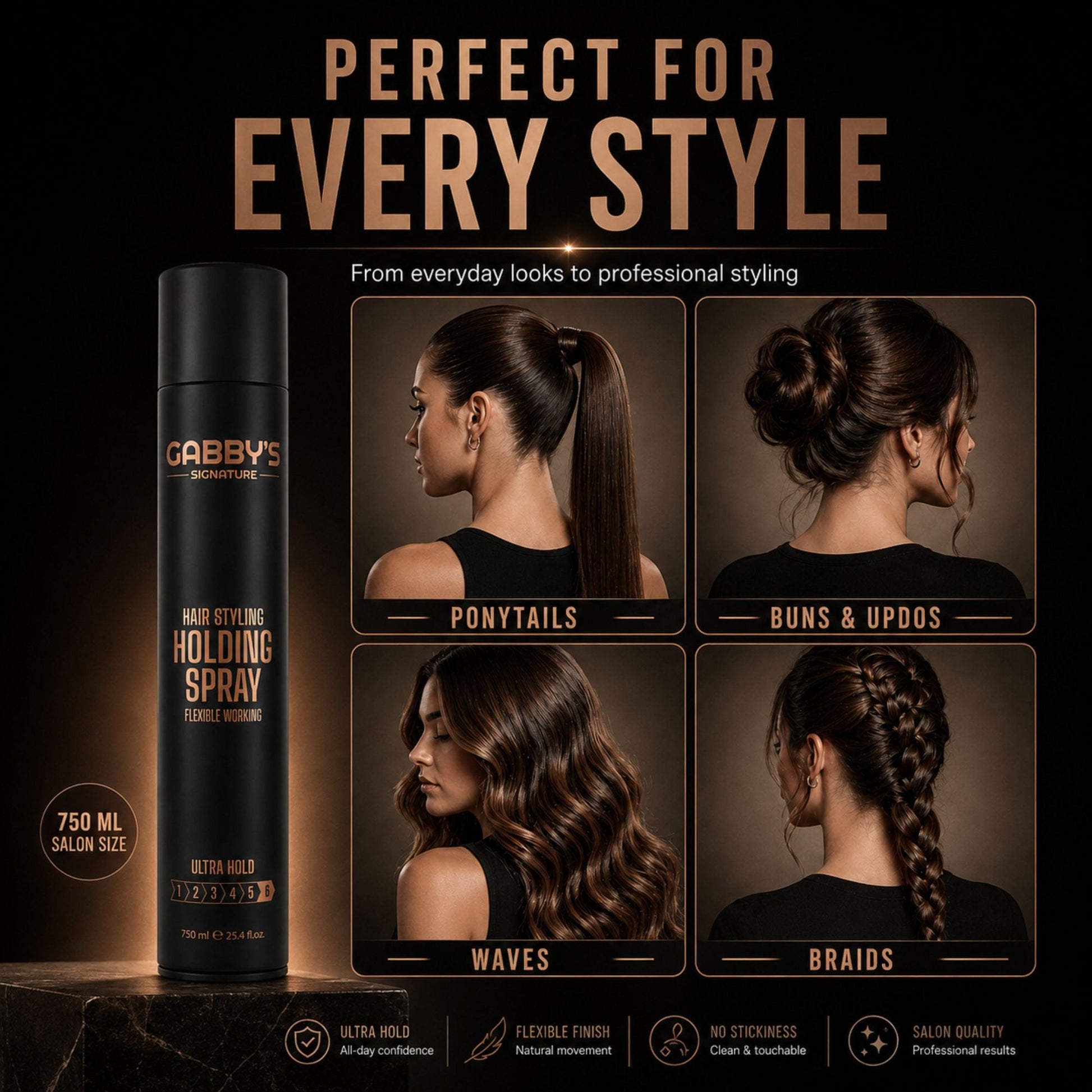 Gabby's Signature Hair Styling Holding Spray Ultra Hold 750ml