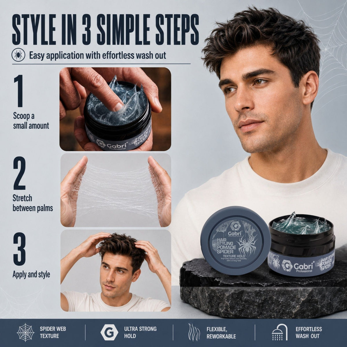Gabri Professional Hair Styling Pomade Spider Wax 150ml